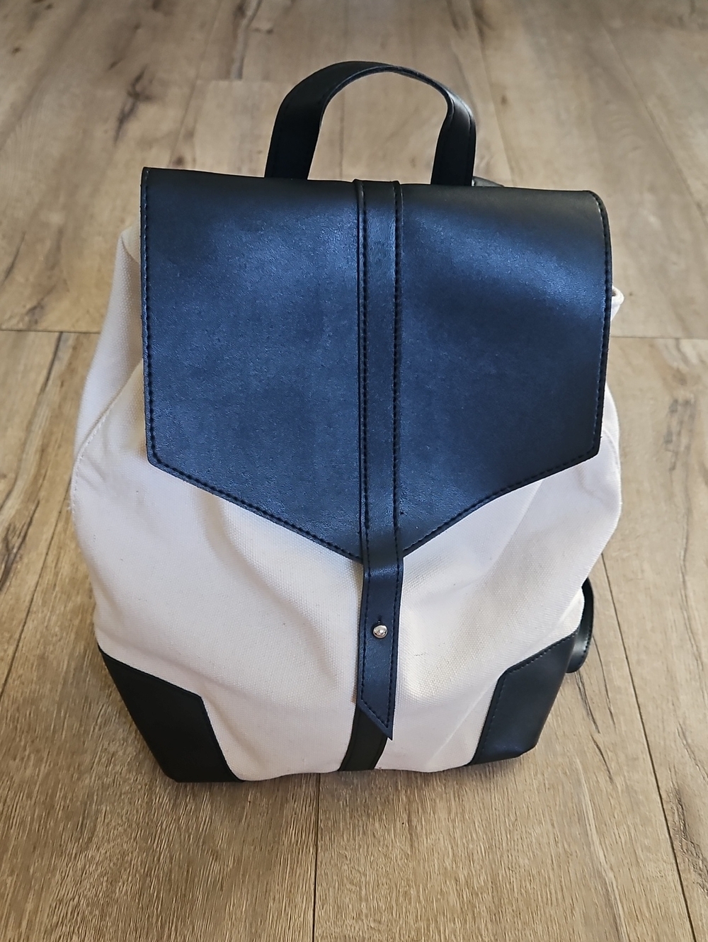 Chic Two-Tone Canvas Backpack in Navy and Cream